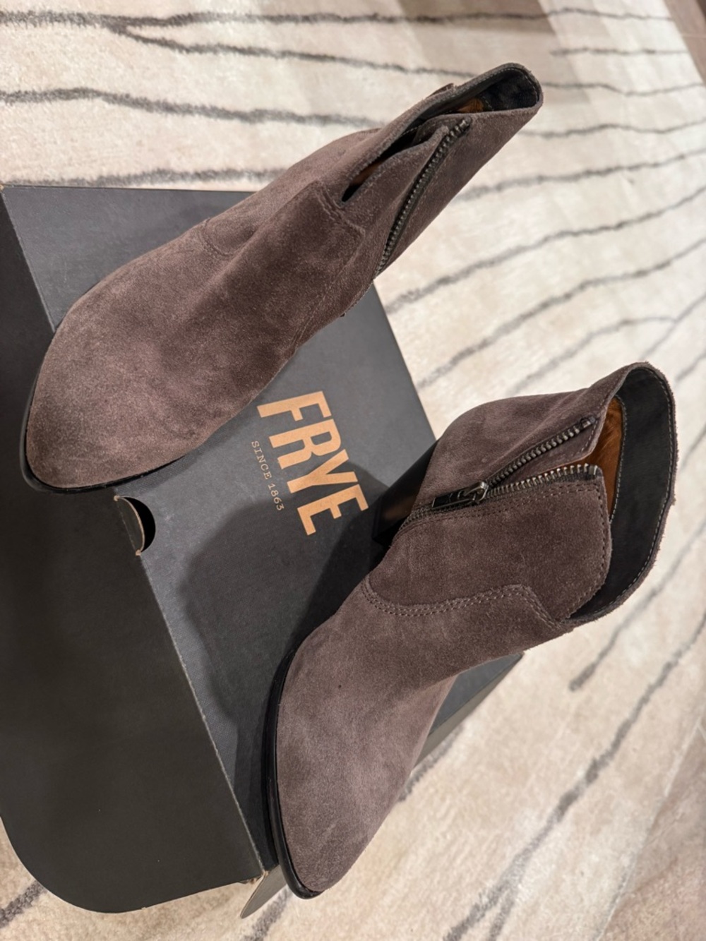 Frye Gray Suede Ankle Booties with Side Zipper - Picture 2 of 7